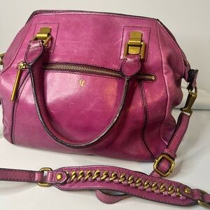 Elliott Lucca Cordoba Leather Satchel Magenta Berry Pink
